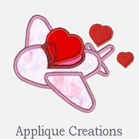 Heart Airplane...Embroidery Applique Design...Three sizes for multiple hoops...Item1498...INSTANT DOWNLOAD