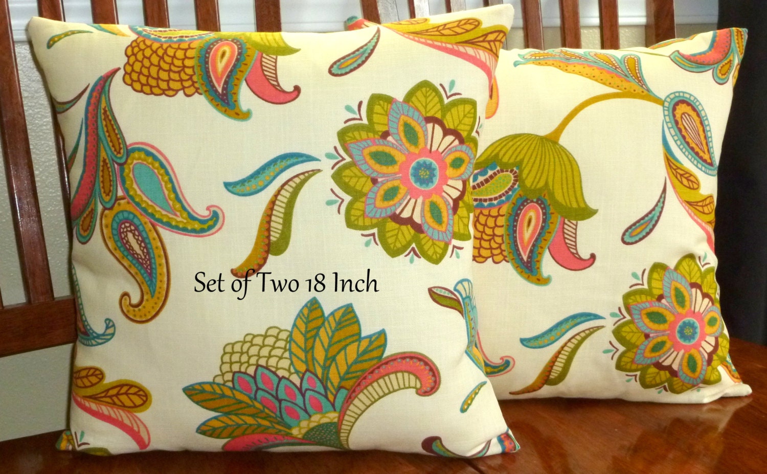 Decorative Accent Pillow Covers - Set of Two 18 Inch - Paisley Cream