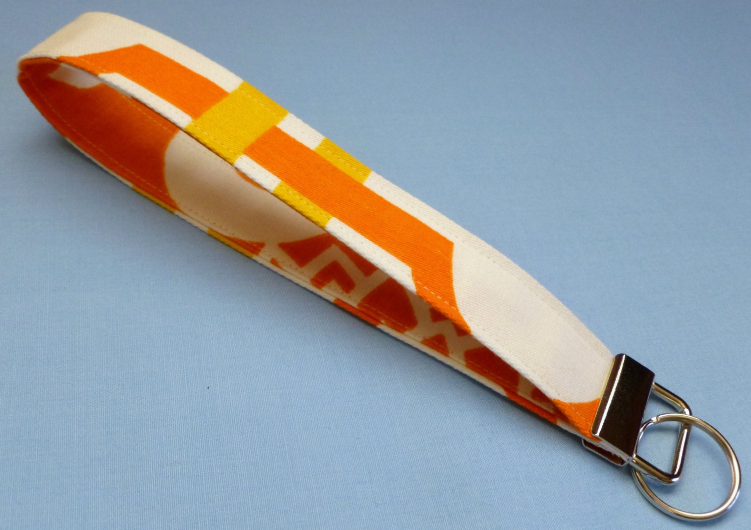 Wristlet Key Fob / Key Chain - Orange and White