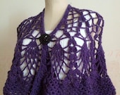 Crochet Shawl, Pineapple Lace, Purple, Romantic, Vintage Style