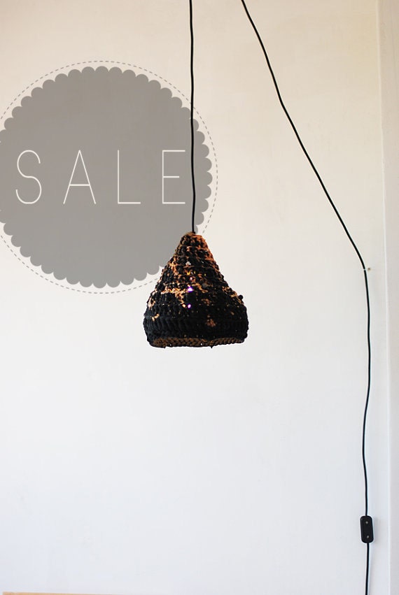 SALE Pendant lamp in black/rusty . Eco design. Hand crocheted