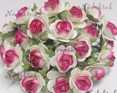 10  Fuchsia  & White  color Mulberry Paper Rose Flower handmade size 2 cm. ,scrapbooking , card