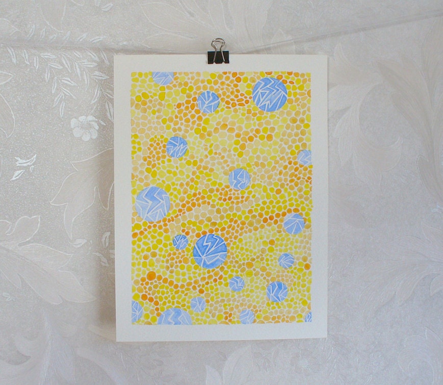 watercolor painting, abstract painting, geometric, original painting, contemporary art, wall decor, yellow, blue