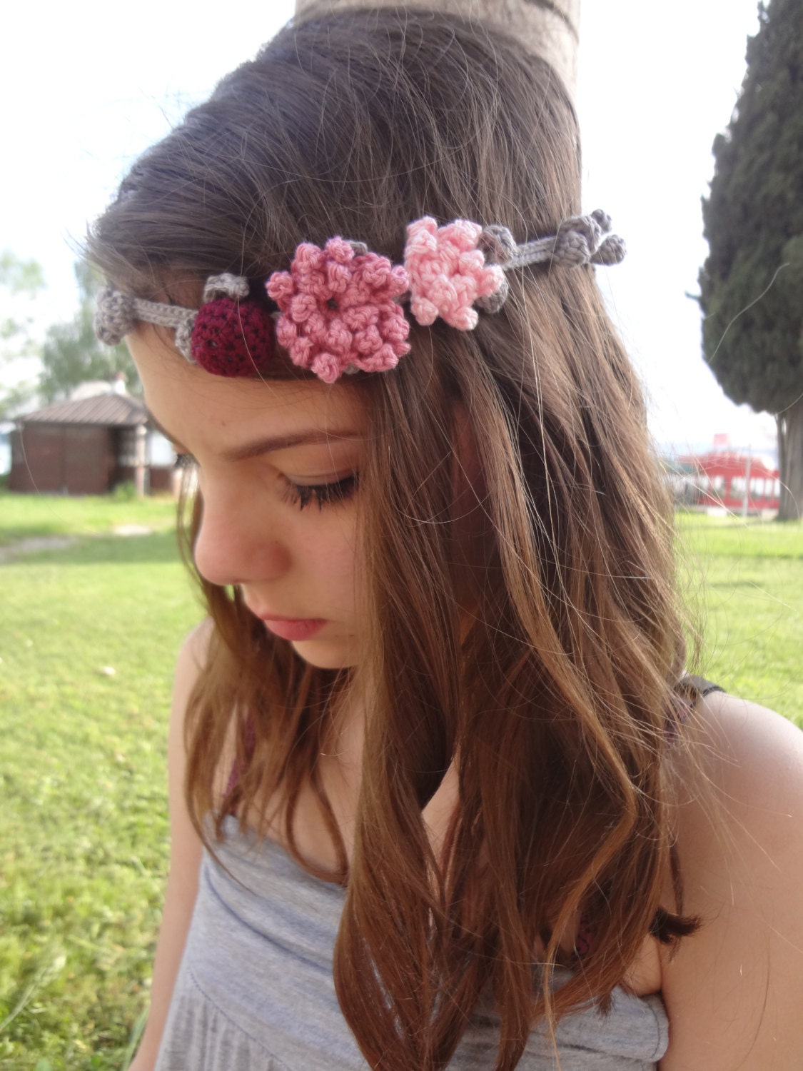 Crocheted Grey Romantic Bohemian Bridal Headband - crocheted headband, crocheted accessory, headpice, boho-chic, fairytale headband