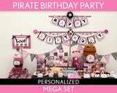 Pirate Birthday Party Package Collection Set Mega Personalized Printable // Pirate Girl Pink Black - B10Pz2 Il_170x135