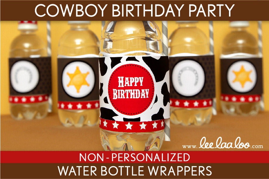Cowboy Birthday Party - Water Bottle Wrappers & Bonus: Straw Flags NonPersonalized Printable // Cowboy - B11Ne Il_170x135