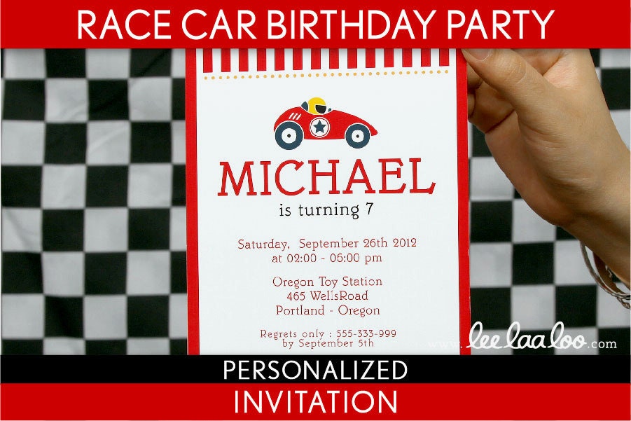 Race Car Birthday Party Invitation Personalized Printable // Vintage Race Car - B1Pa1 Il_570xn