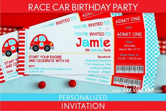 Race Car Birthday Party Invitation Personalized Printable // Cute Race Car - B36Pa4 Il_570xn