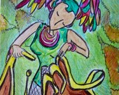 Woman ACEO "Time" Feminine Mixed media Original by Gioia Albano