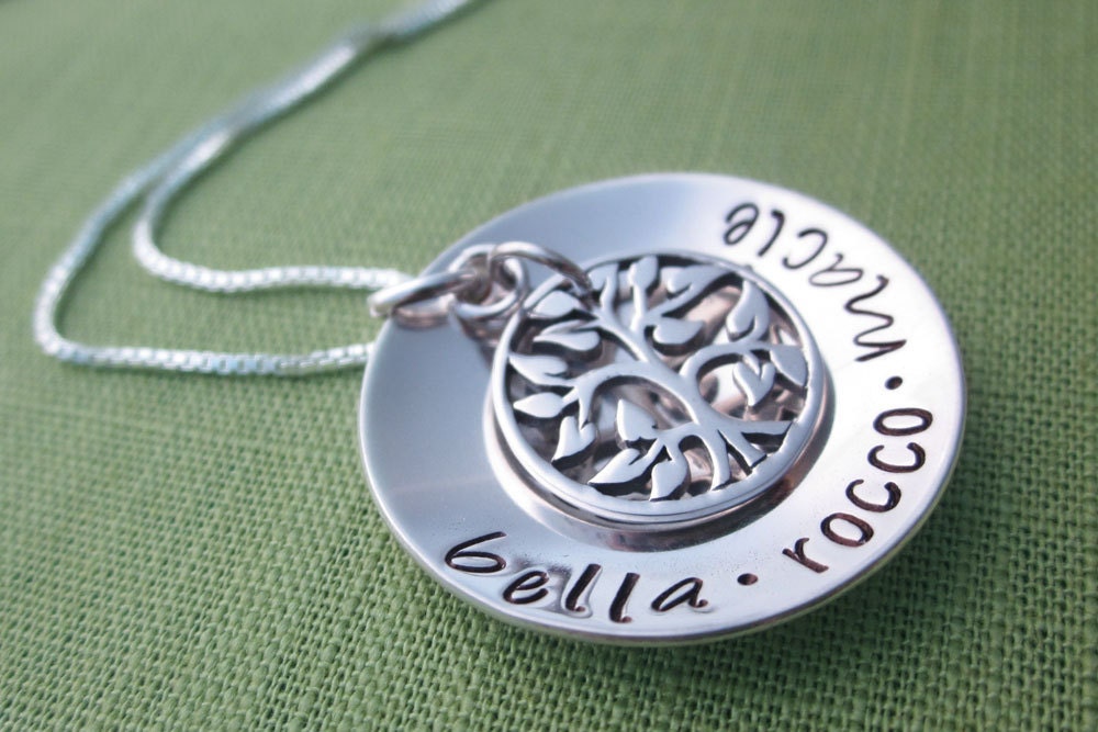 Tree of Life Necklace - Sterling Silver - Personalized Children's Names - Grandma or Mommy Hand Stamped Jewelry