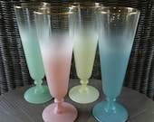 Blendo Drinking Glasses. Vintage 1950s. Set of 4 (or 8). Tall, Stemmed. Pastel Colors. Mid Century Modern. Cocktail Beer Champagne Iced Tea.