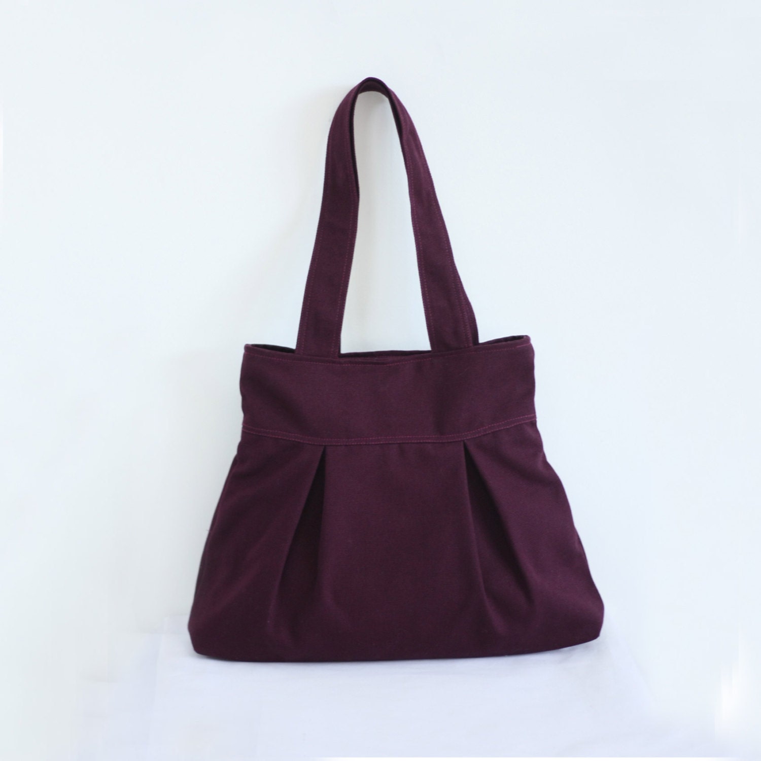 10% off Bridesmaid tote / Deep Plum Canvas Bag / Bridesmaid Gift / Shoulder bag / Handbag / Pleated Purse / Everyday Bag with Silk Flower
