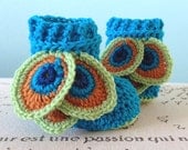 Peacock Booties - Crochet Baby Booties - Baby Shoes - Peacock