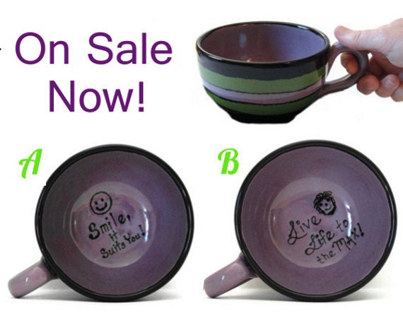 Ceramic Coffee Mug in Purple Black and Green on SALE Now