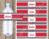 INSTANT DOWNLOAD Neutral Red and Grey Chevron Baby Shower Printable Party Water Bottle Labels Il_170x135