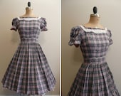 Vintage 1950s Dress 50s Plaid Rockabilly Dress
