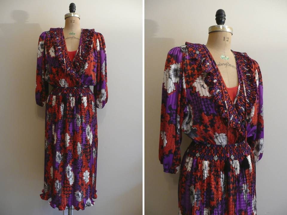 Vintage 1980s Diane Freis Dress 80s Gypsy Boho Dress