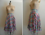 Vintage 1970s Plaid Wrap Ruffle Skirt 70s Alakazam