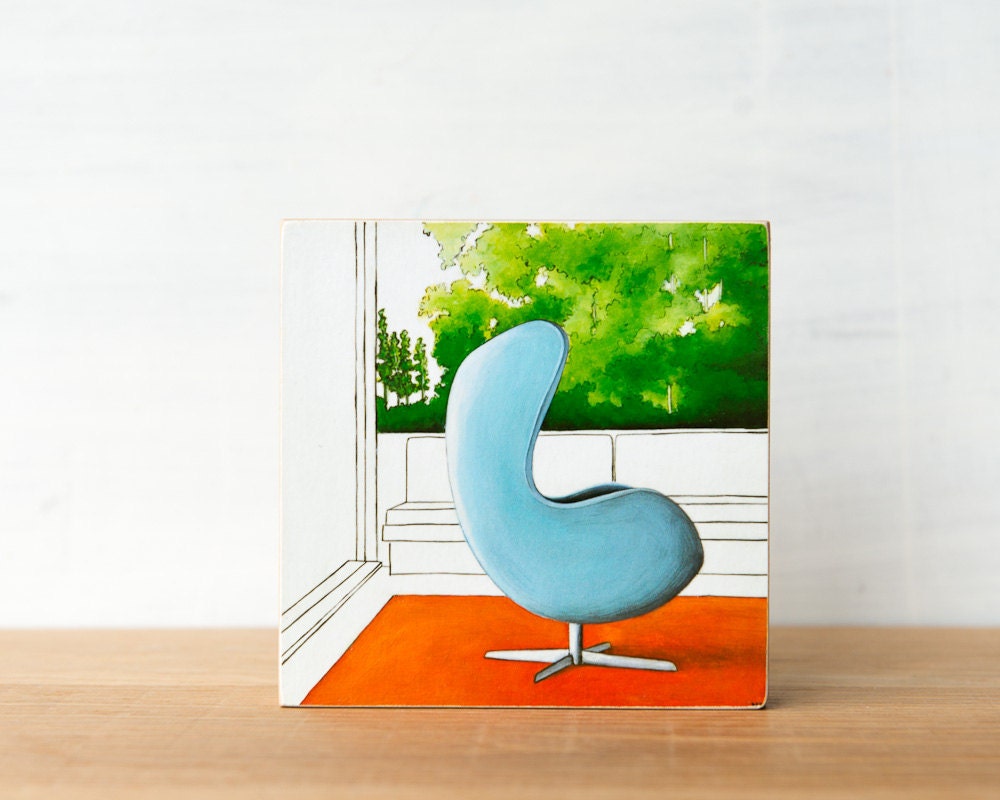 Blue Egg Chair Midcentury Modern Art Block