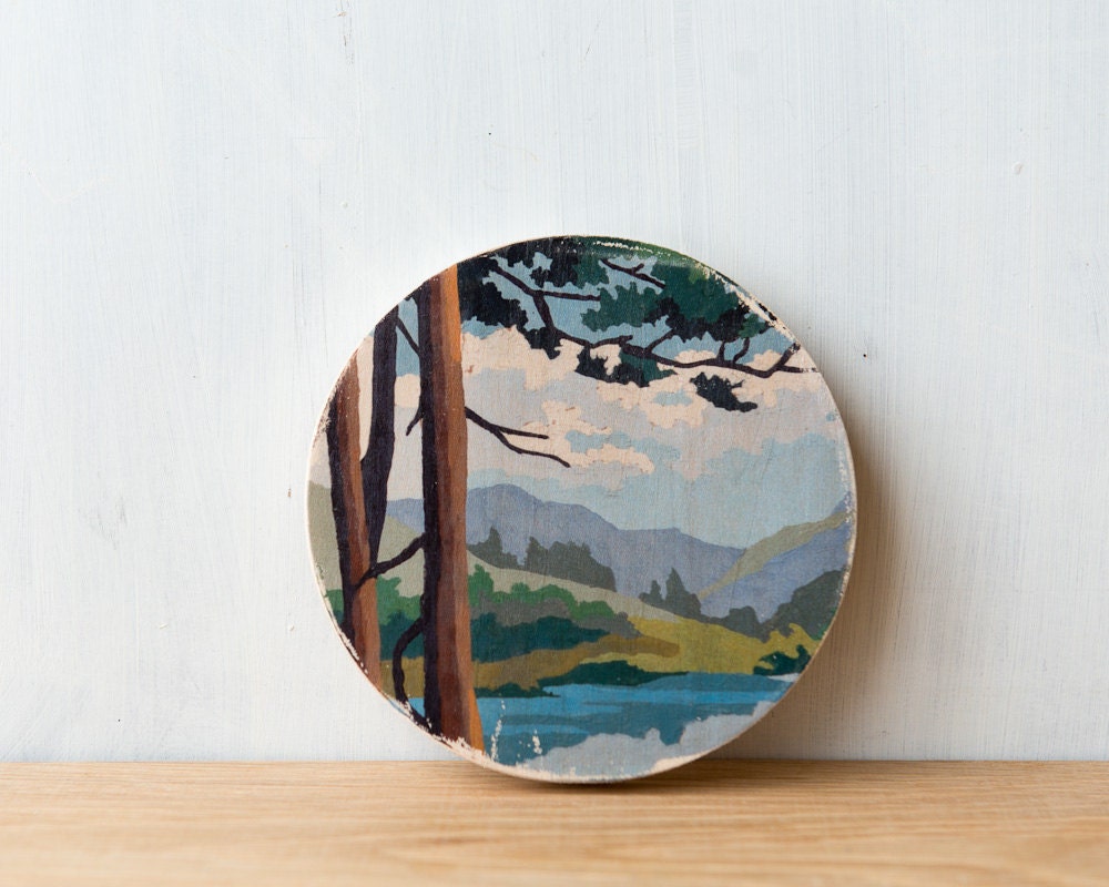 Paint by Number Circle Art Block 'Mountain View' - woodland, landscape, vintage art