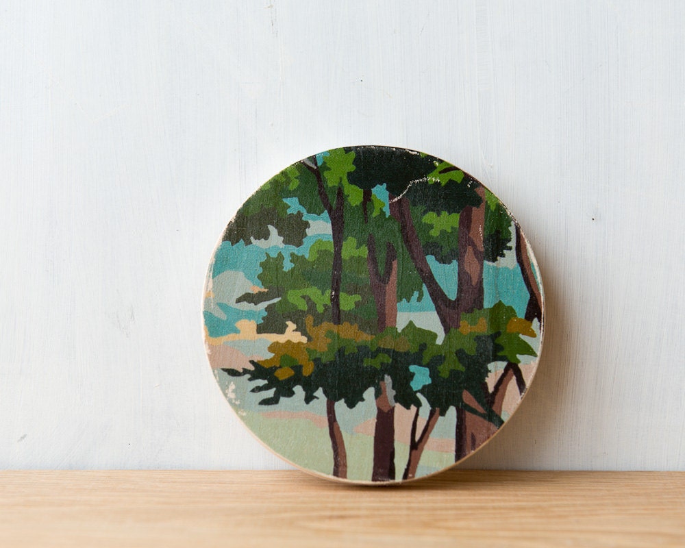 Paint by Number Circle Art Block 'Tree Top' - woodland, leaves, vintage