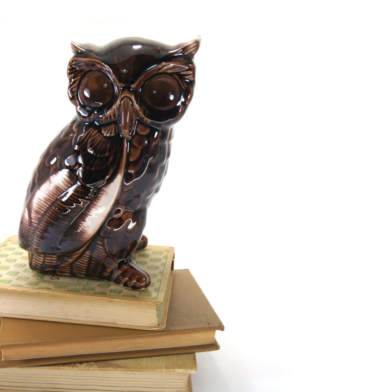 Vintage ceramic owl - Rustic home decor - Woodland - Ivory and brown large owl figurine - ClassicByNature