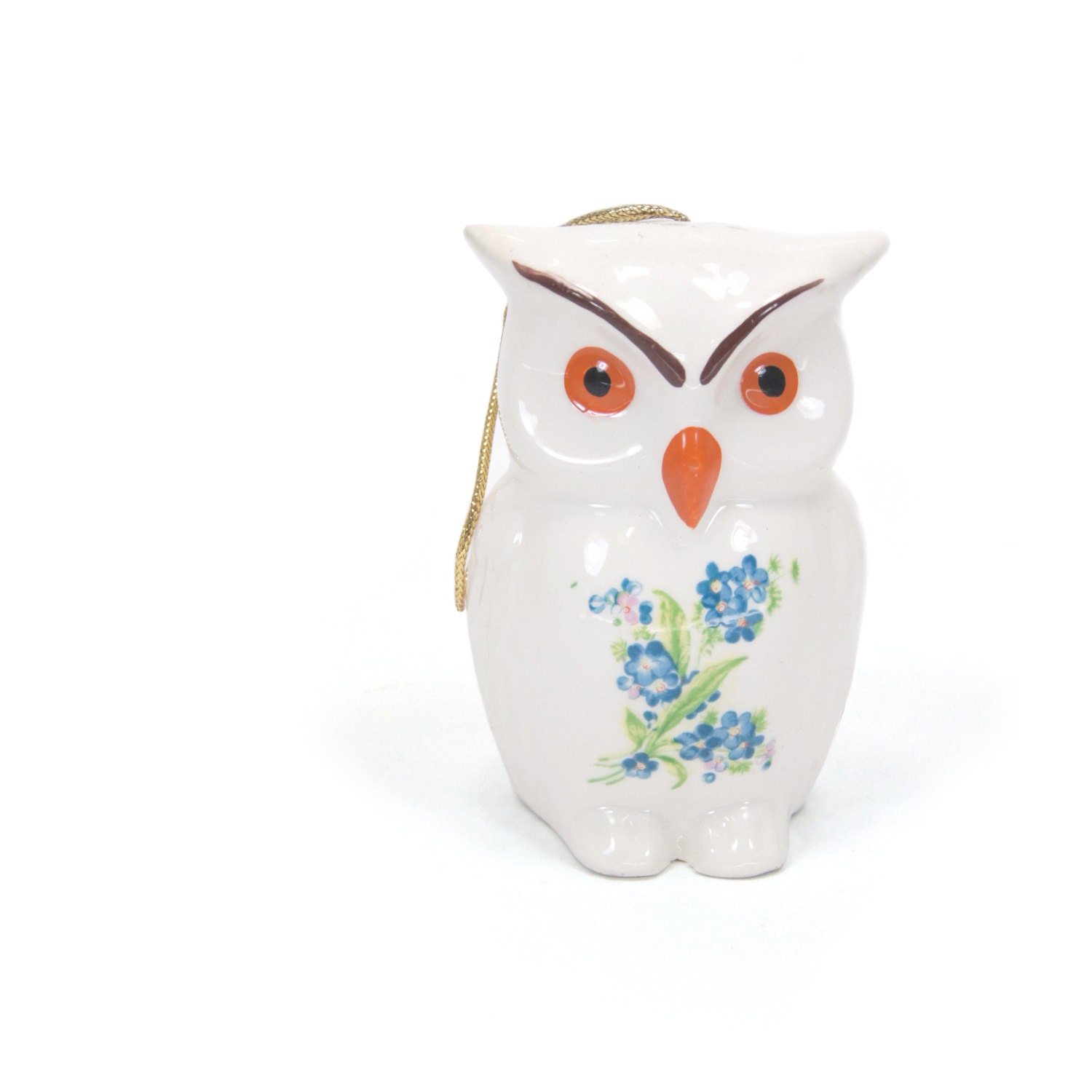 Owl potpourri holder - White owl porcelain potpourri pomander  with blue and green floral print - scent diffuser - Ornament