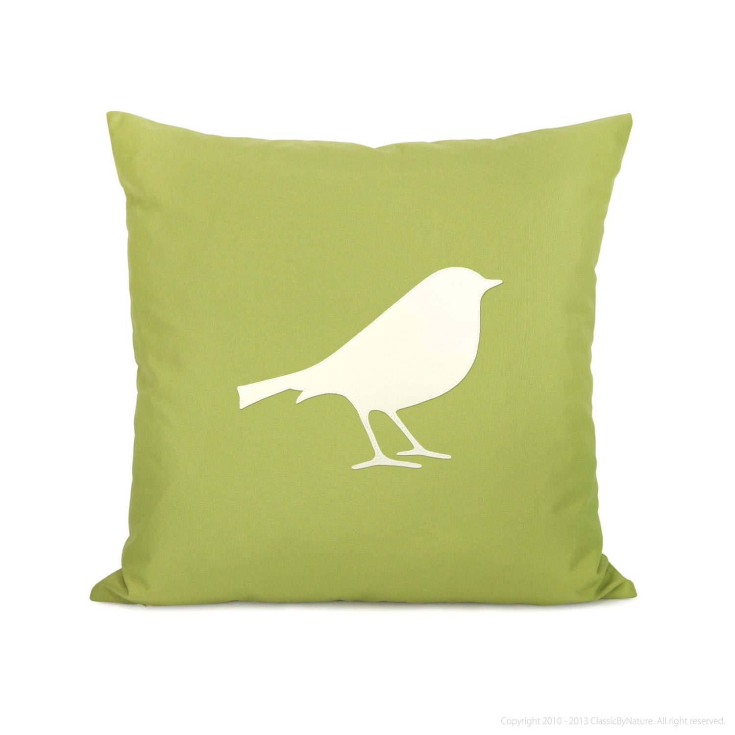 Green outdoor pillow cover - Patio decor - Summer decorations -  Bird applique in off white and apple green outdoor fabric - 18x18 size