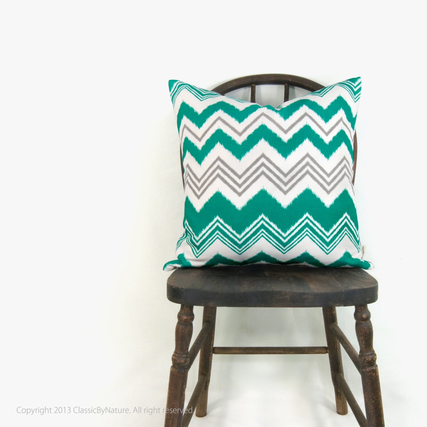 Outdoor pillow - Blue pillow cover - Chevron pillow - Modern decor - Ikat zig zag and stripes in deep turquoise, grey, charcoal and white