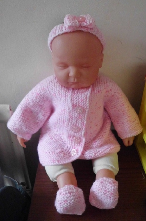 bsj baby jacket shoes and headband set handknitted