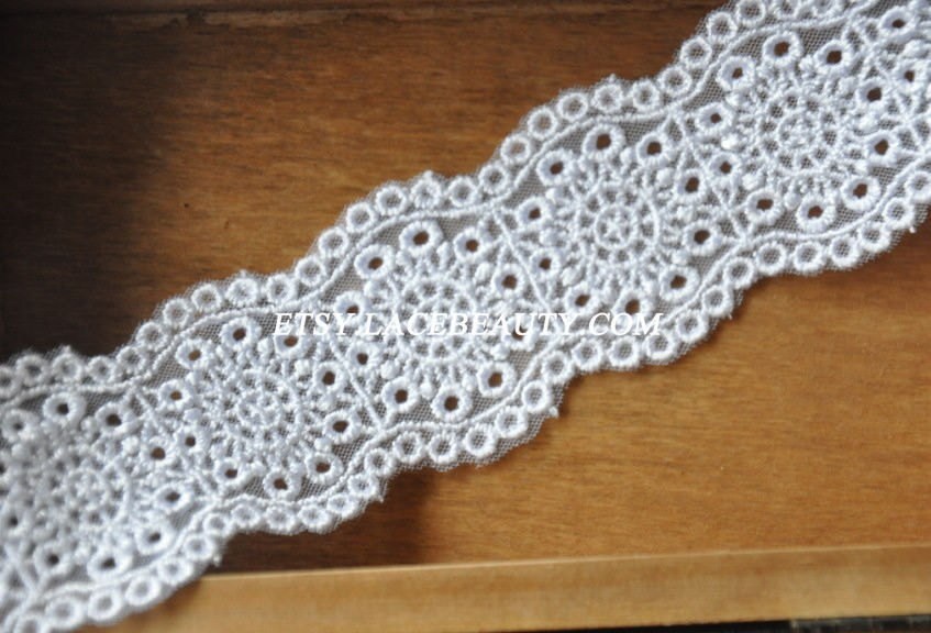 Lovely White Venice Lace Embroidery Tulle Lace Trim 1.57 Inches Wide 2