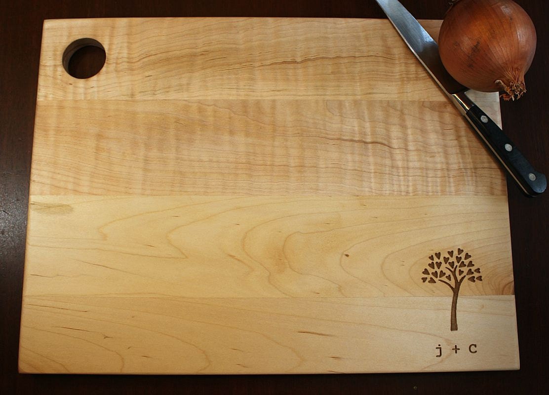 Rustic Wedding Serving Platter - Engraved Wood Cutting Board - Tree of Love and Initials - Weddings - 16" x 12"