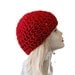 Cranberry Red Classic Crochet Beanie Hat, Adult Beanie