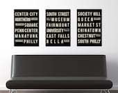 Philadelphia Subway Sign. Typography Art Print. City Poster. Modern Home Decor. Gift.  Collection of 3 - 13x19