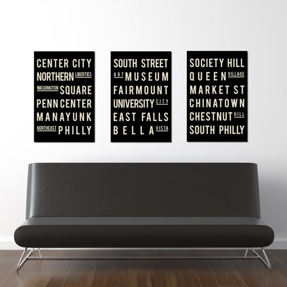 Philadelphia Subway Sign. Typography Art Print. City Poster. Modern Home Decor. Gift.  Collection of 3 - 13x19