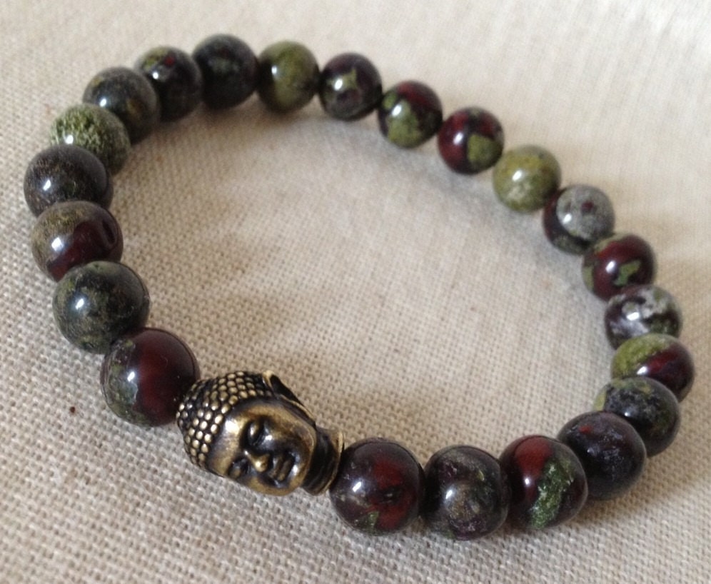 Dragon Stone Jasper,  DragonStone, Brass Buddha Beaded Bracelet