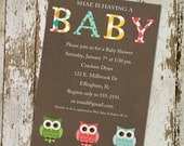 owl baby shower invitations, gender neutral, Digital, Printal file (item 149)