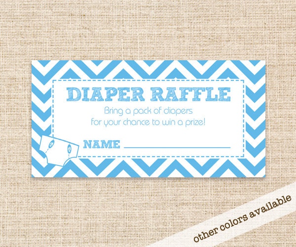 Blue Diaper Raffle Card for Baby Shower - Blue Chevron - Instant Download
