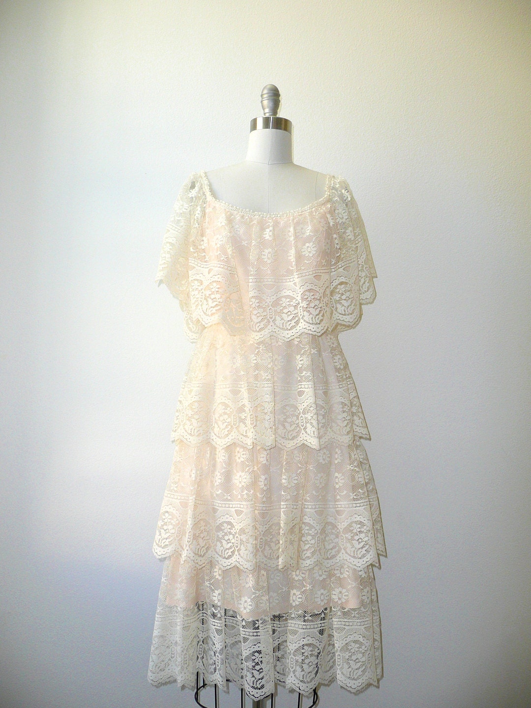 vintage 1970s Dress // Triple Tier Lace Dress
