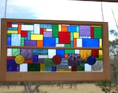 Multicolored  Stained Glass Antique Window Panel