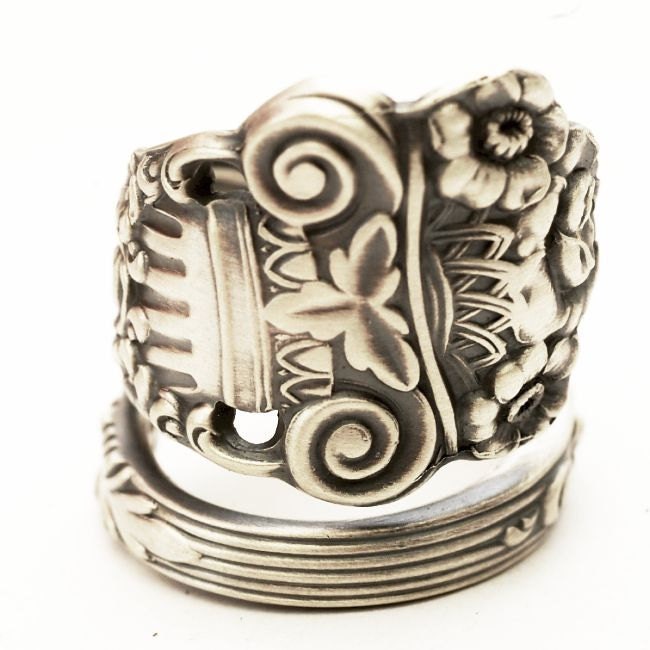 Spoon Ring Gorham Roman Column & Flower Sterling Silver, Handcrafted in Your Size (4206)