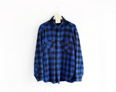 50% OFF SALE - Vintage Woolrich Bright Blue & Black Checkered Flannel Shirt / Coat