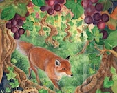 The Fox & the Grapes - Aespos Fables- watercolor illustration 8x10, archival print