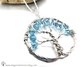 Aquamarine Tree of Life MARCH Birthstone Celebration Necklace