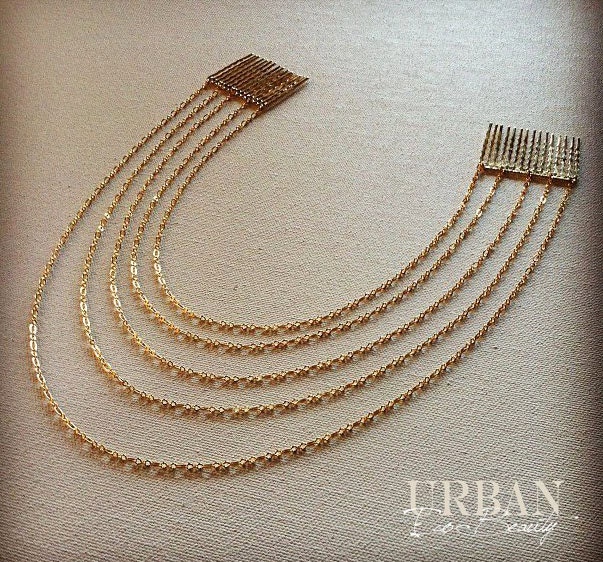 Bohemian Layered gold hair chain head piece - gold head dressing - inspired by Kim Kardashian fashion