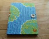 Accordion Book/ Photo Album/ Small Travel Scrapbook with Button Closure in Bright Blue Delhi Blooms