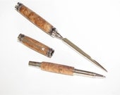 Letter opener and pen set Majestic Jr style, paper knife, Black Cherry Burl wood, woodturning gift set, Rhodium ends