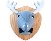 Medium Plush Faux Taxidermy, Stuffed Animal Head Decor - Hunter The Blue Bow-Tied Deer-Moose - Spring Sale