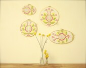 vintage hand cross stitched table cloth hoop art