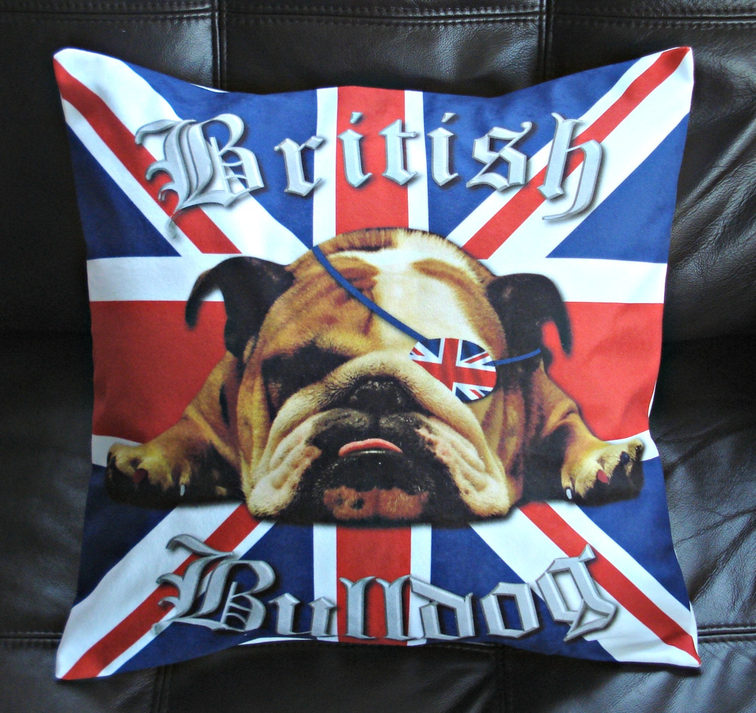 Throw pillow Union jack British bulldog  cushion cover 18 inch red white blue United Kingdom cushion cover